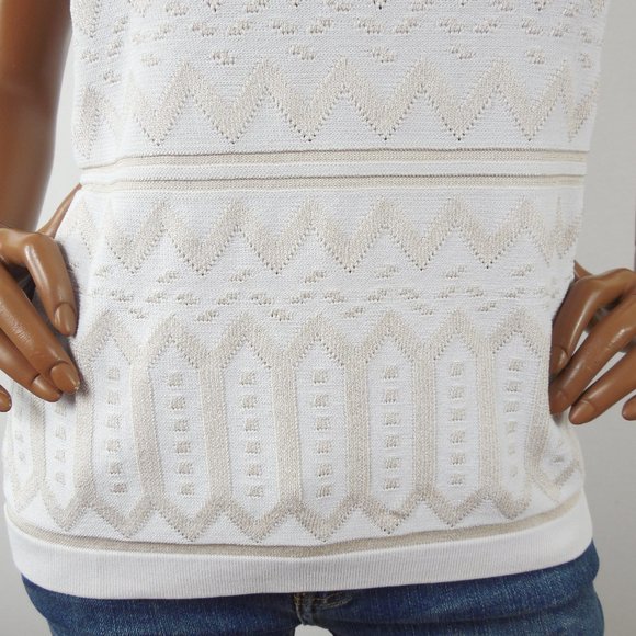 WHITE HOUSE BLACK MARKET Top L Stretch Knit Tank Shirt Ivory/Tan Sleeveless - Picture 6 of 10